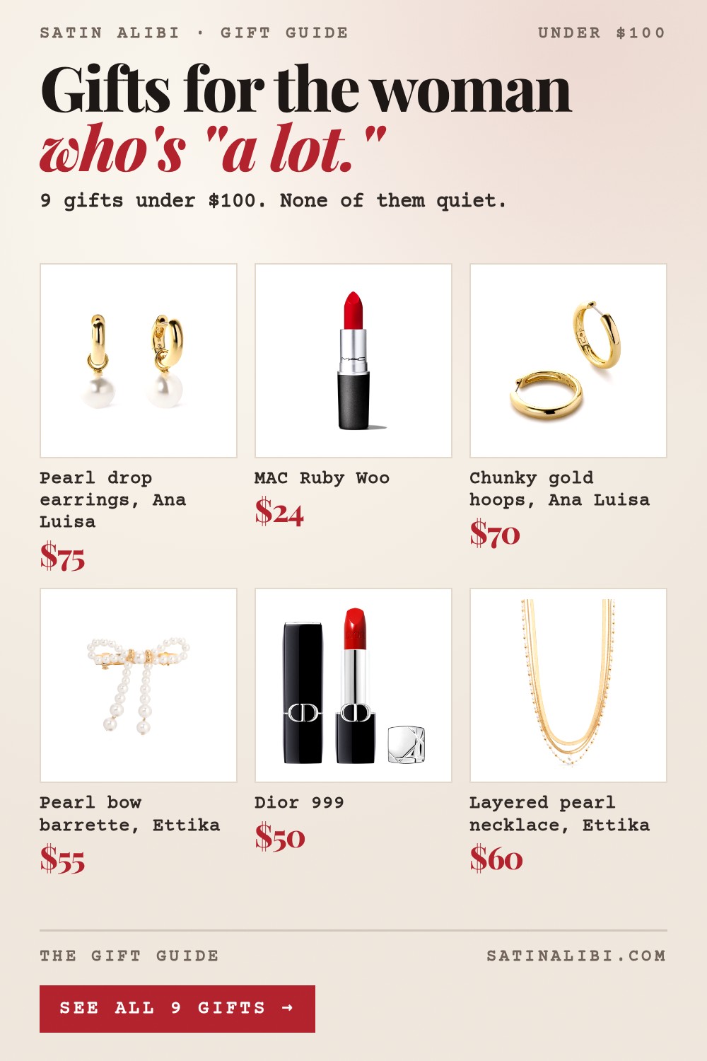 Gift Ideas for Women Under $100: Pearls, Red Lipstick, Gold Hoops and More